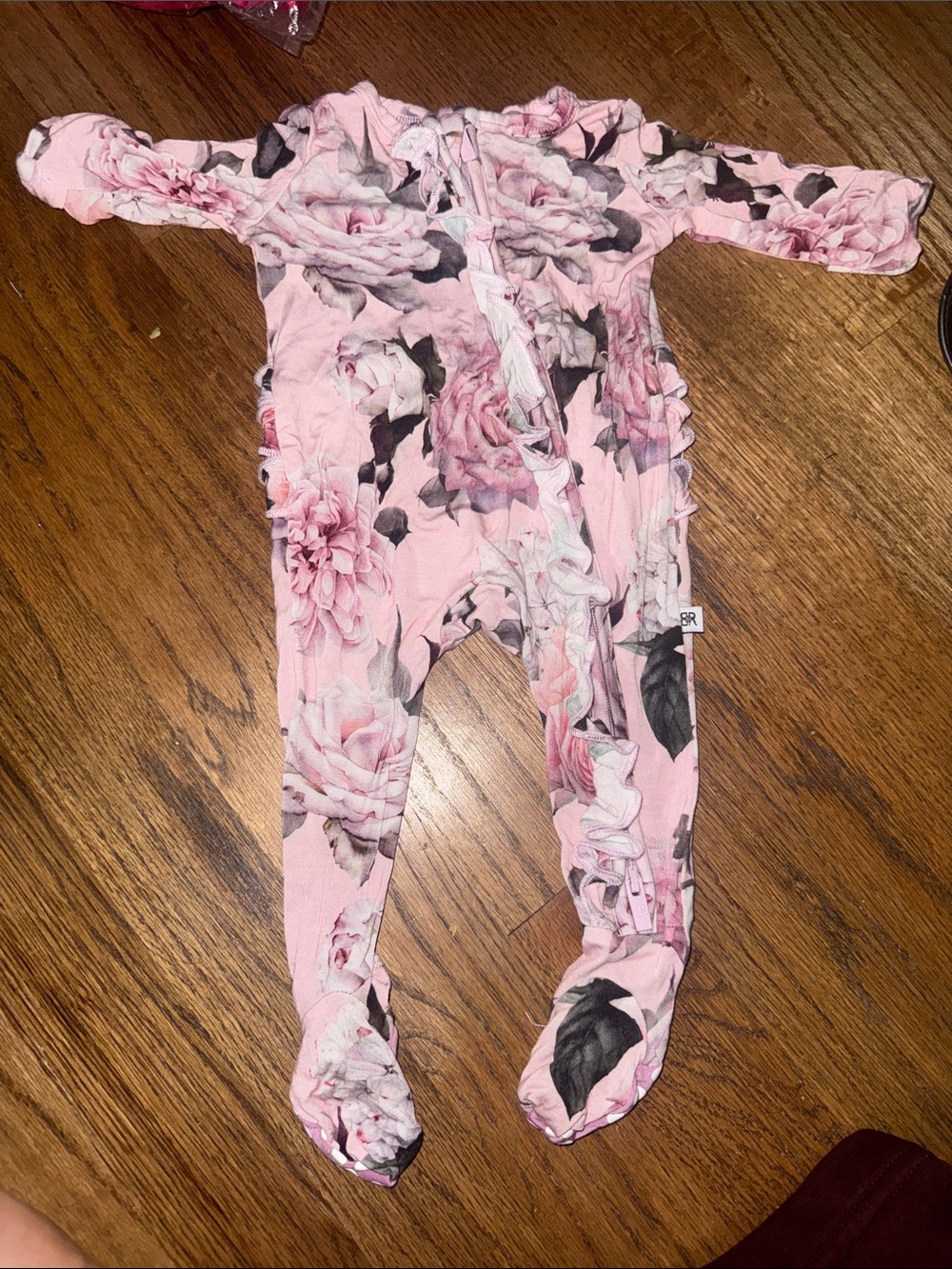 Baby Pink Floral Ruffle Footed One-Piece